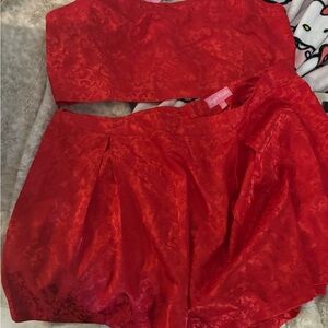 Dolls Kill Red Brocade Pleated Mini Skirt
